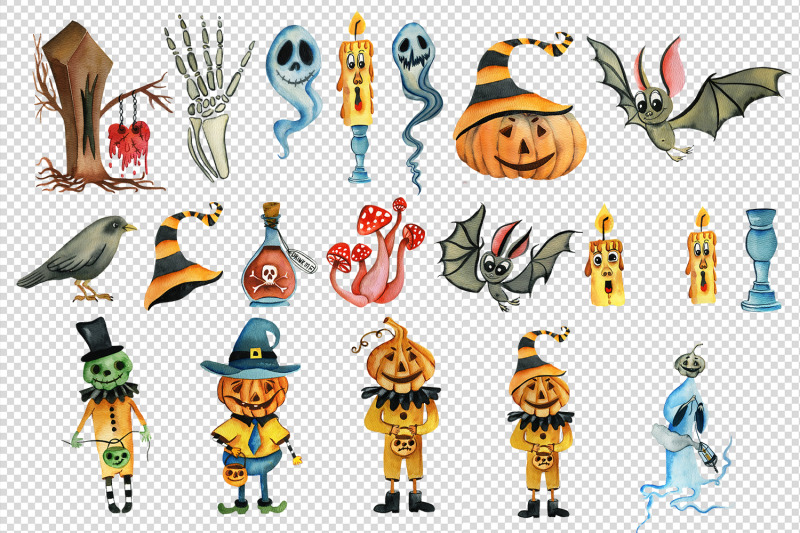 watercolor-halloween-monsters-collection