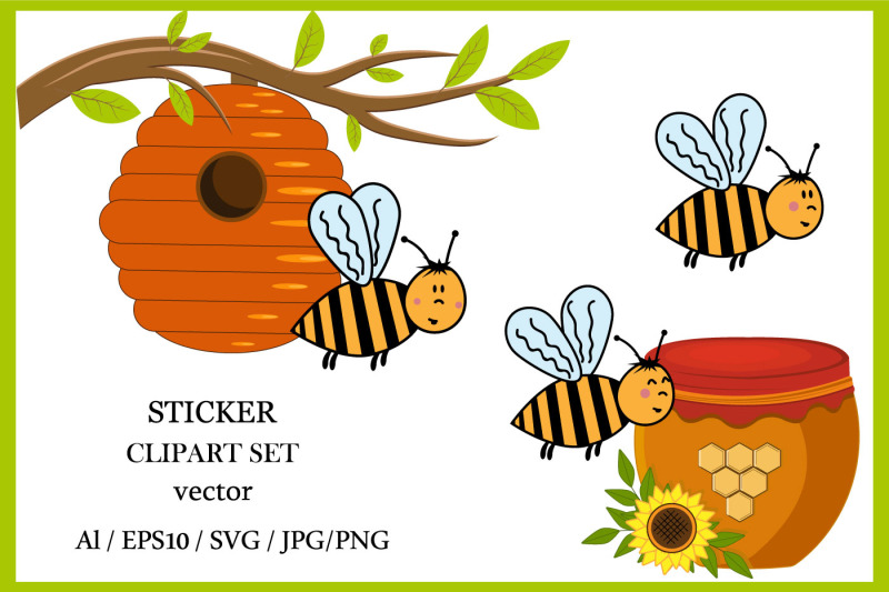 clipart-set-of-bees-and-honey