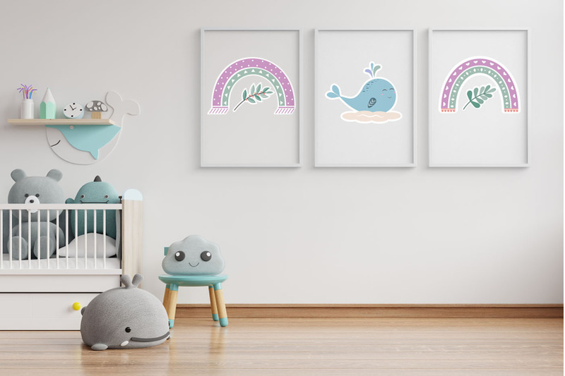 rainbow-whale-cloud-and-flower-stickers-in-boho-style