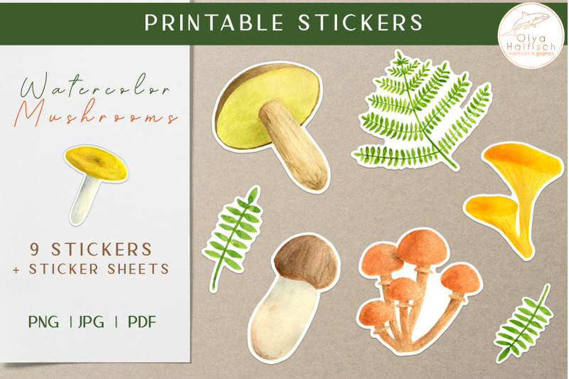 fall-printable-sticker-pack-watercolor-mushroom-stickers