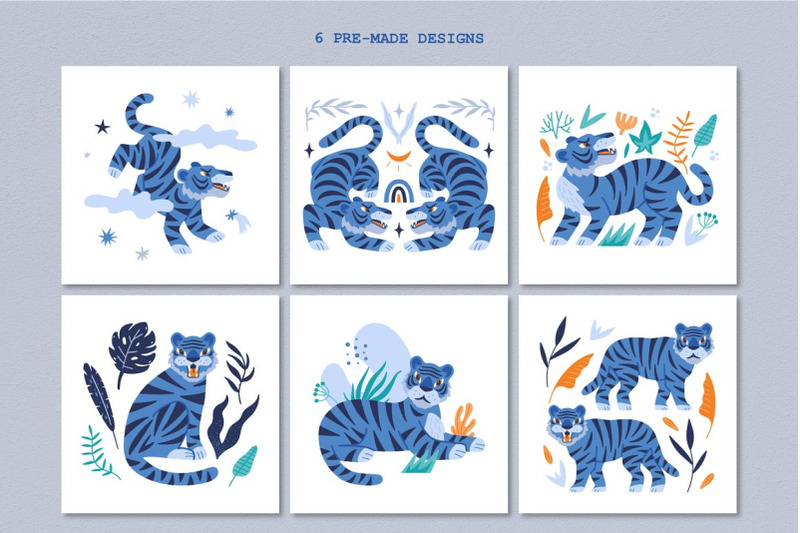 blue-tiger-vector-collection