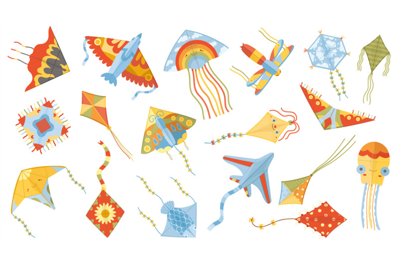 cartoon-children-games-paper-flying-kites-toys-summer-outdoor-activit