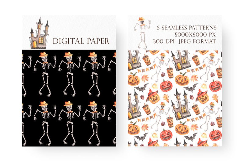 halloween-watercolor-seamless-patterns-halloween-party-patterns