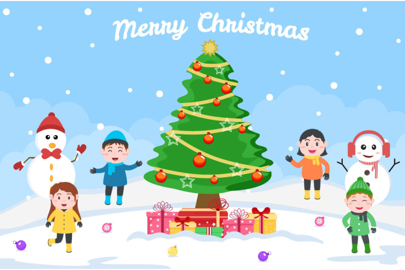 8-merry-christmas-with-family-and-santa-background-vector