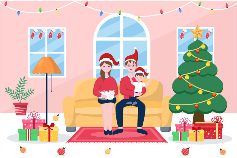 8-merry-christmas-with-family-and-santa-background-vector