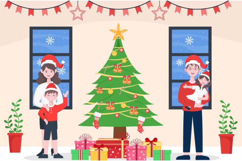 8-merry-christmas-with-family-and-santa-background-vector