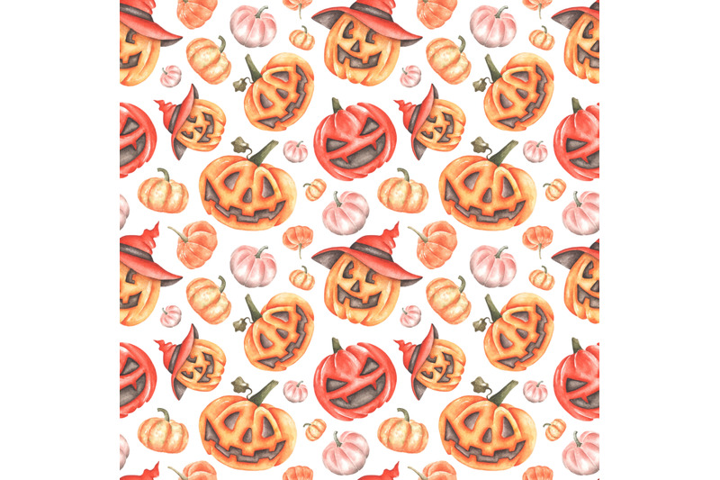 halloween-pumpkins-watercolor-seamless-pattern-carved-pumpkins