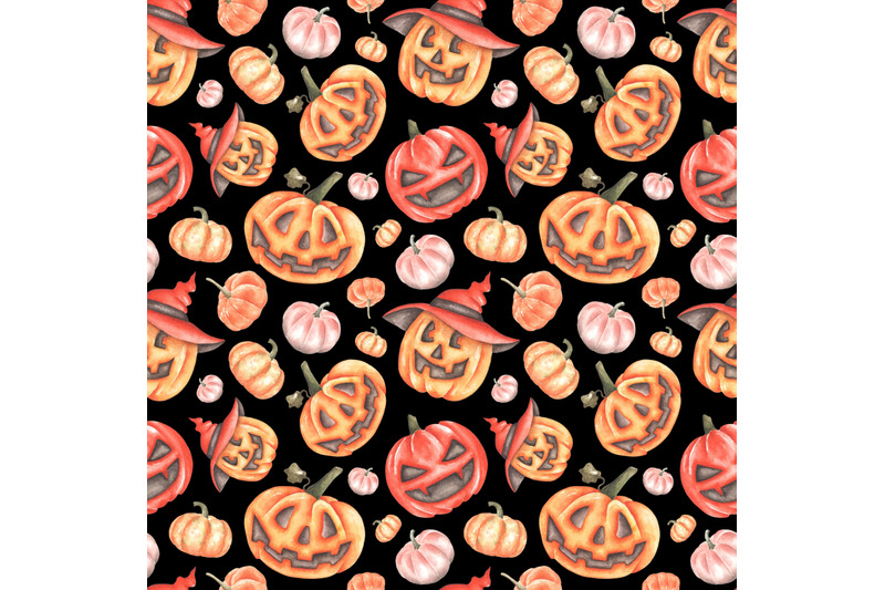 halloween-watercolor-seamless-pattern-pumpkin-pattern-black