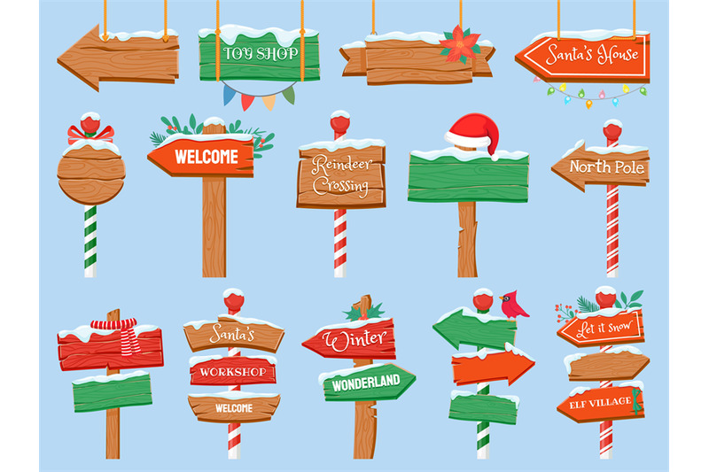 north-pole-signs-christmas-wooden-street-signboad-with-snow-arrow-si