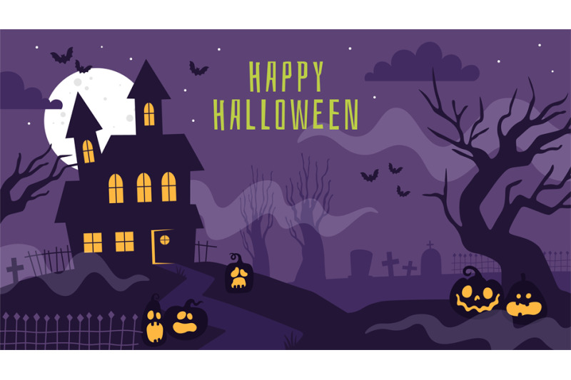 halloween-banner-with-haunted-house-poster-with-scary-graveyard-full