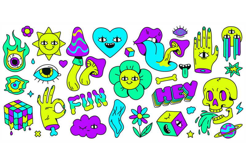 neon-cartoon-psychedelic-hippy-stickers-with-mushrooms-and-eyes-hallu