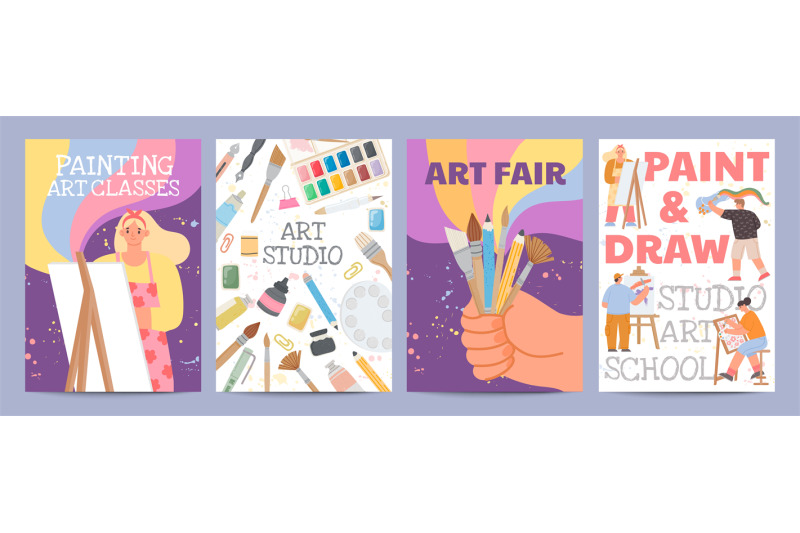 art-school-or-classes-posters-with-characters-and-painting-supply-cre