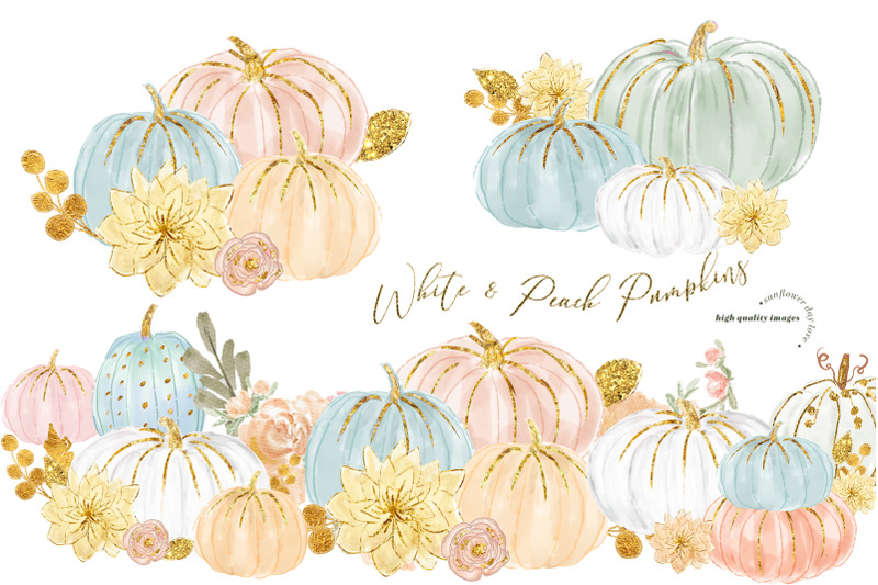 blue-and-mint-pumpkin-clipart-watercolor-peach-pumpkin-fall-pumpkin