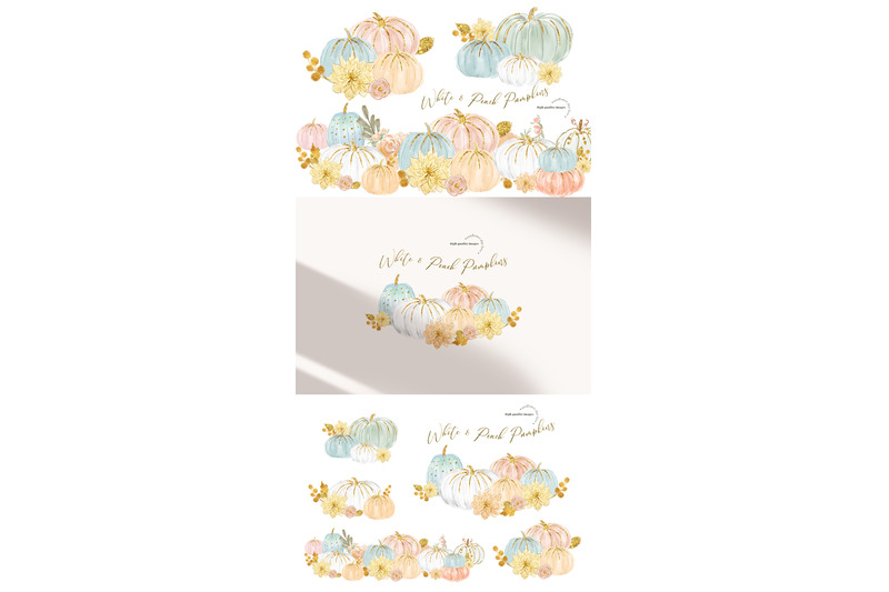 blue-and-mint-pumpkin-clipart-watercolor-peach-pumpkin-fall-pumpkin