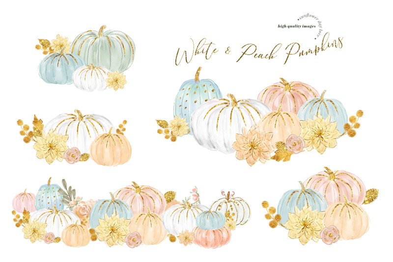 blue-and-mint-pumpkin-clipart-watercolor-peach-pumpkin-fall-pumpkin