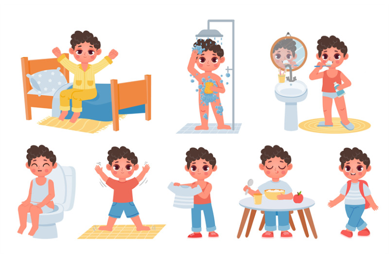 child-morning-daily-routine-with-cute-cartoon-boy-character-kid-wake