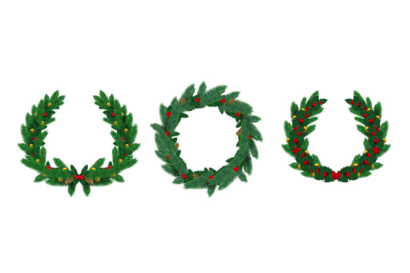 realistic-merry-christmas-natural-wreaths-with-pine-branches-green-fi