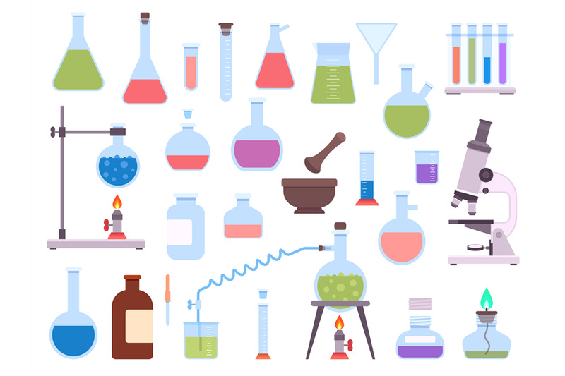 flat-chemistry-laboratory-glassware-equipment-for-science-experiment