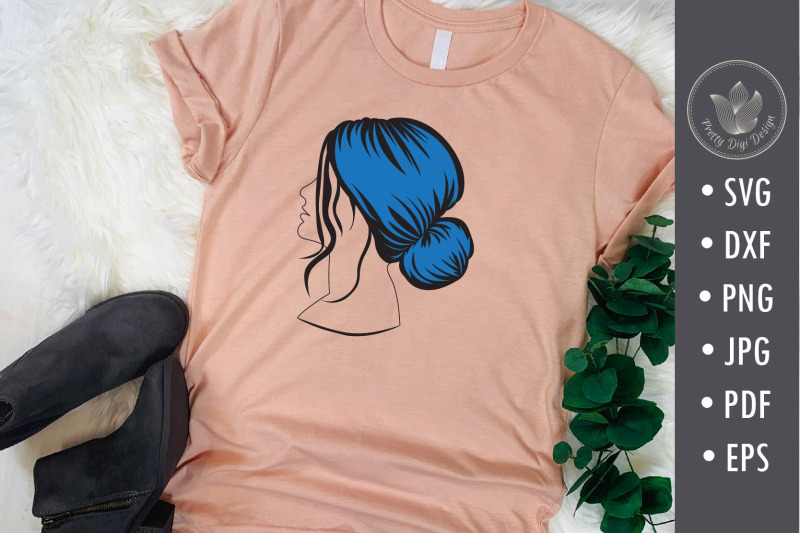 messy-bun-beauty-woman-svg-cut-file-hairstyle-with-blue-hair