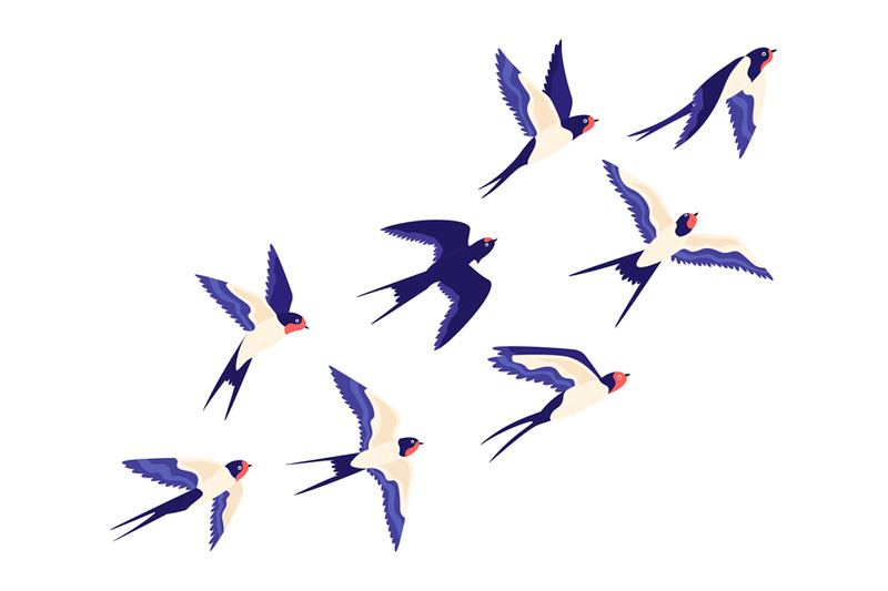 flat-small-swallow-bird-flock-flying-in-air-cartoon-group-of-barn-swa