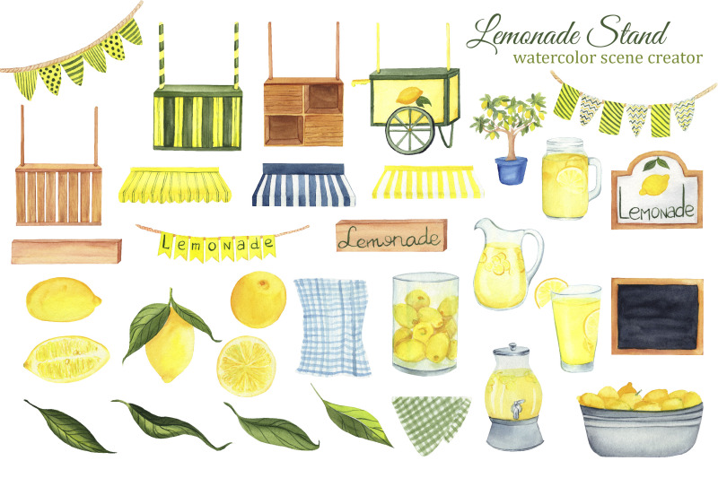 lemonade-stand-watercolor-clipart-scene-creator-lemonade-png-citrus