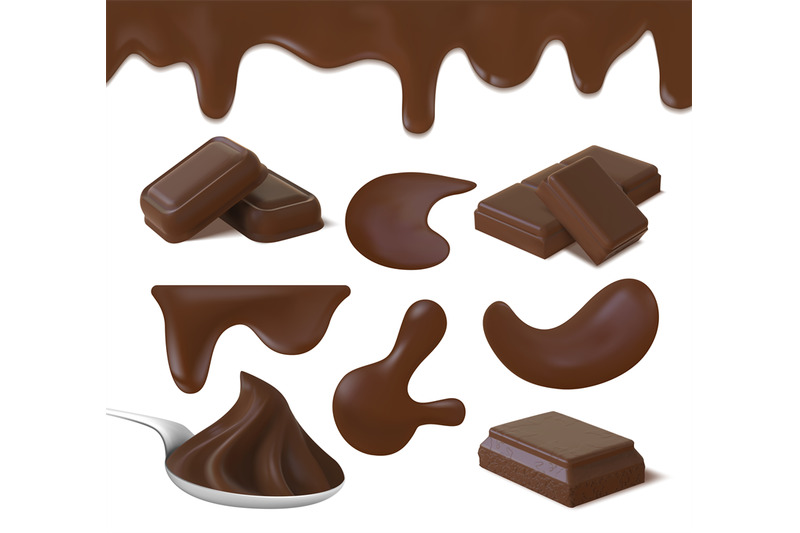 realistic-chocolate-cream-puddles-cocoa-butter-and-bar-pieces-dark-c