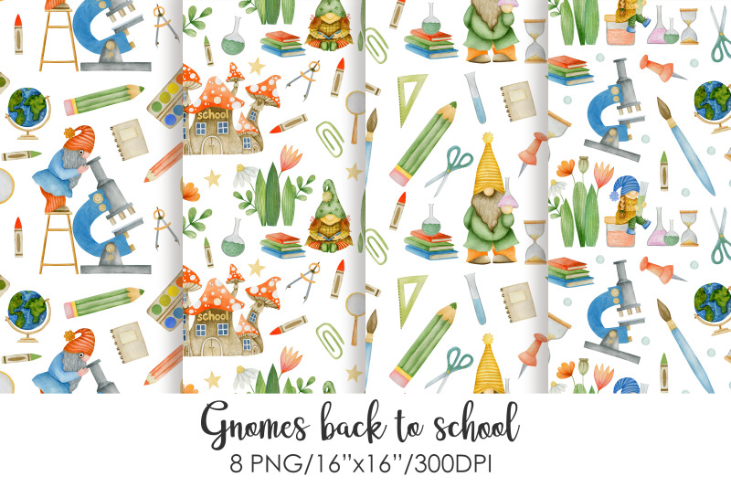 watercolor-gnomes-back-to-school-seamless-patterns