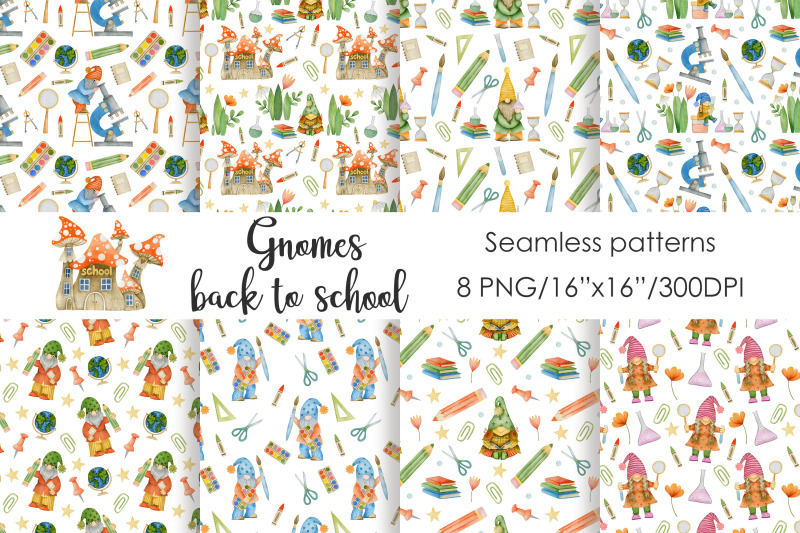 watercolor-gnomes-back-to-school-seamless-patterns