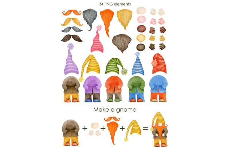 make-a-gnome-watercolor-elements