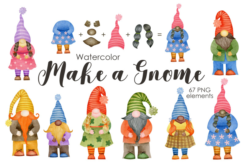 make-a-gnome-watercolor-elements