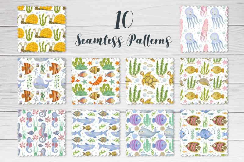 watercolor-seamless-patterns-ocean-friends