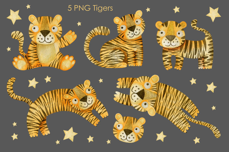 watercolor-tigers-clipart-tropical-leaves-and-flowers-elements