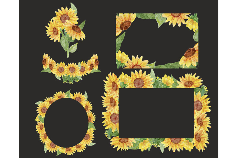 watercolor-sunflower-png-frame-clipart-flower-wreath-clip-art