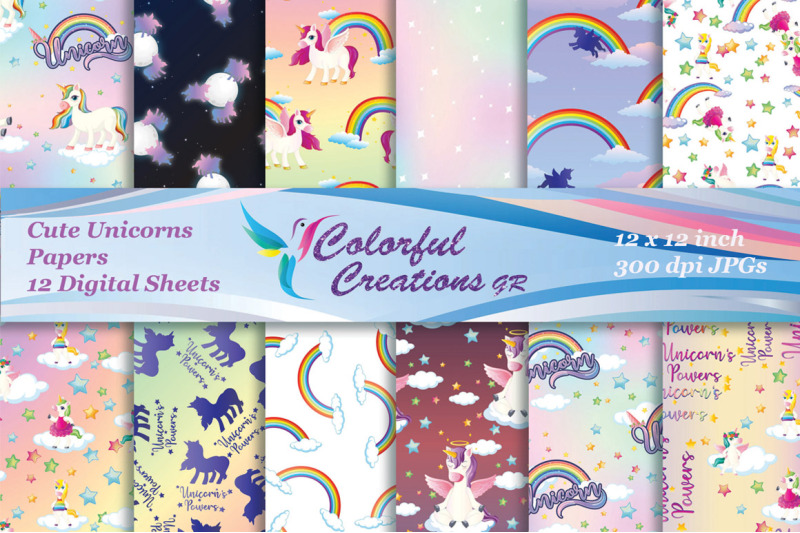 cute-unicorn-digital-papers-unicorn-images-girly-scrapbook-papers