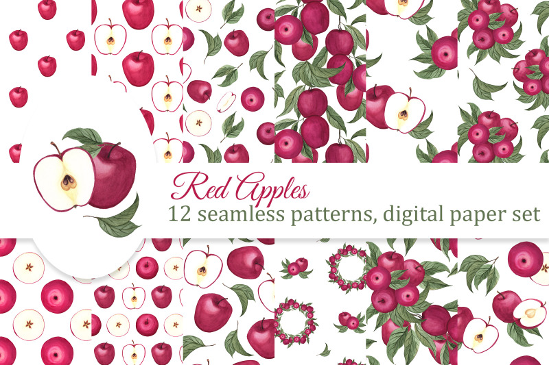 red-apples-digital-paper-pack-fall-seamless-pattern-autumn-scrapbook