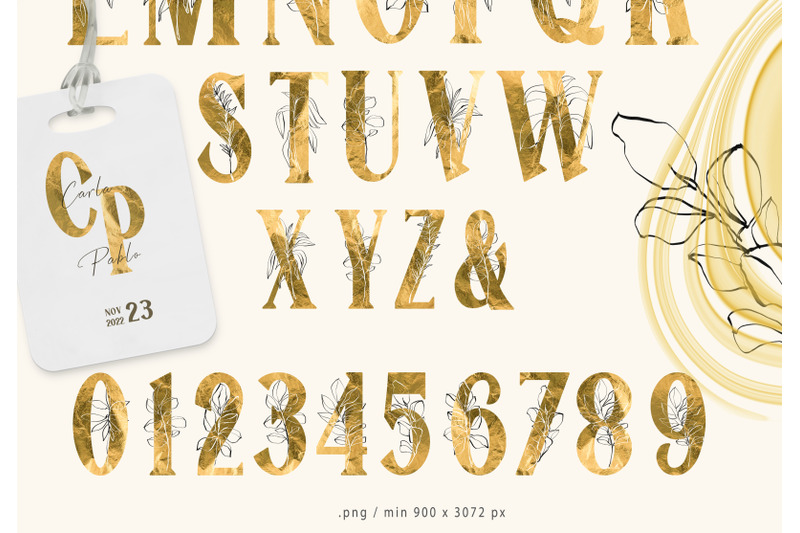 floral-gold-foil-alphabet-clipart-monogram-letters-numbers