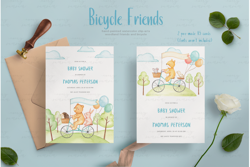 bicycle-friends-watercolor-clip-arts