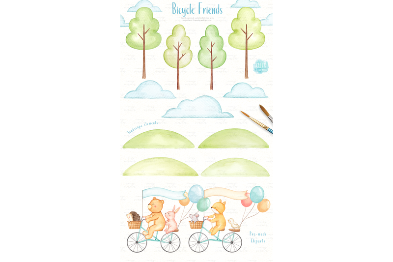 bicycle-friends-watercolor-clip-arts