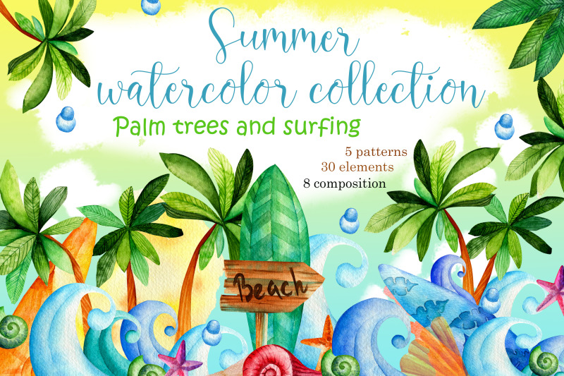 surfing-and-palm-trees-watercolor-set