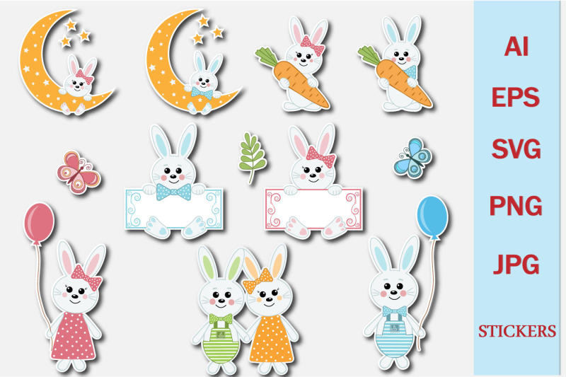 cute-bunny-characters-sticker-set