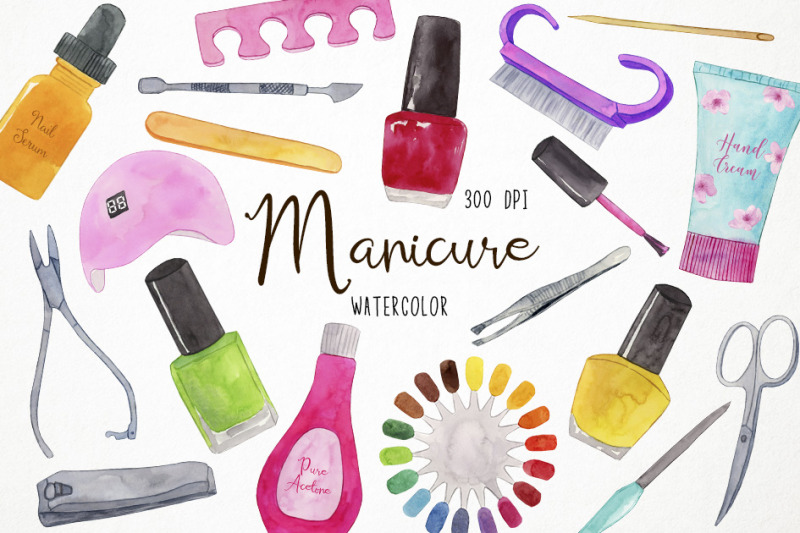 watercolor-manicure-clipart-nails-clipart-pedicure-clipart-manicure