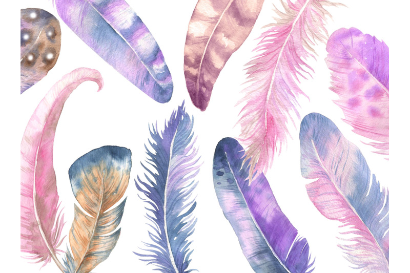 watercolor-feathers-clipart-boho-feathers-frame-clip-art-hand-painted