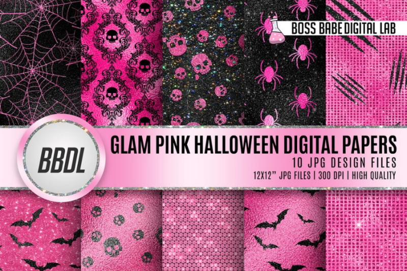 pink-and-black-halloween-foil-digital-papers