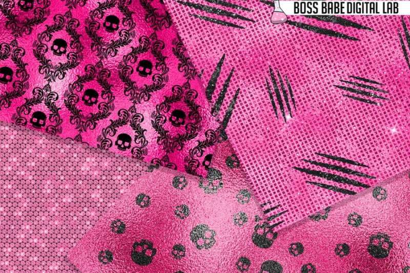 pink-and-black-halloween-foil-digital-papers