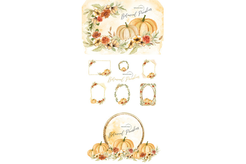 watercolor-botanical-pumpkin-clipart-autumn-floral-leaves