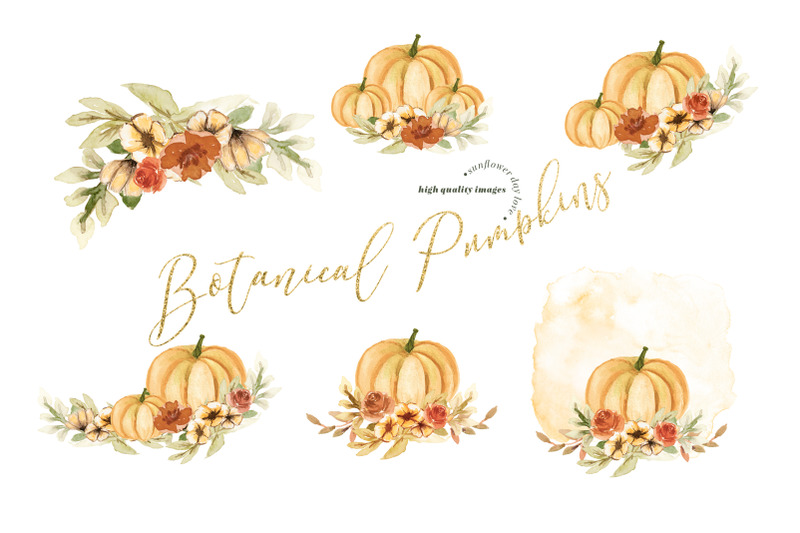 watercolor-botanical-pumpkin-clipart-autumn-floral-leaves