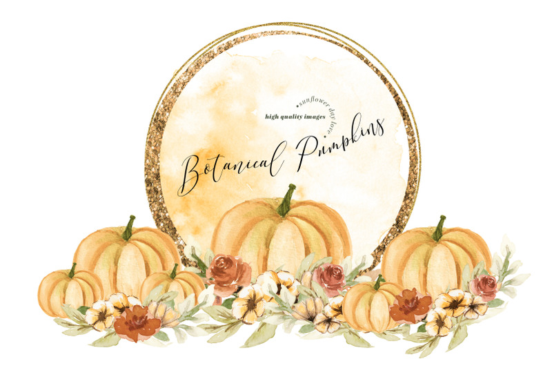 watercolor-botanical-pumpkin-clipart-autumn-floral-leaves