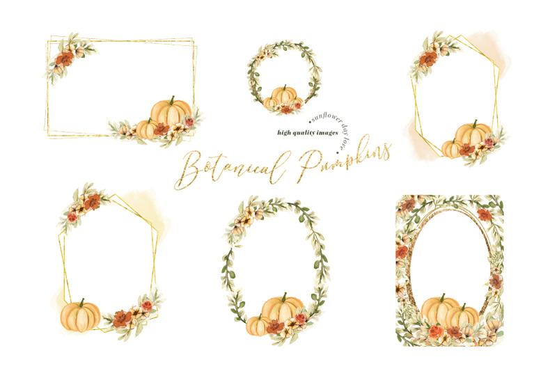 watercolor-botanical-pumpkin-clipart-autumn-floral-leaves