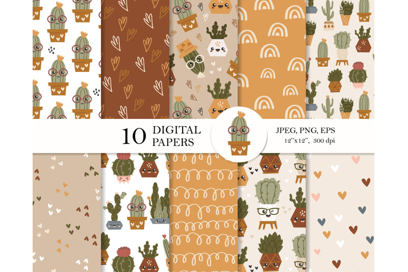 boho-cactus-digital-paper-pack