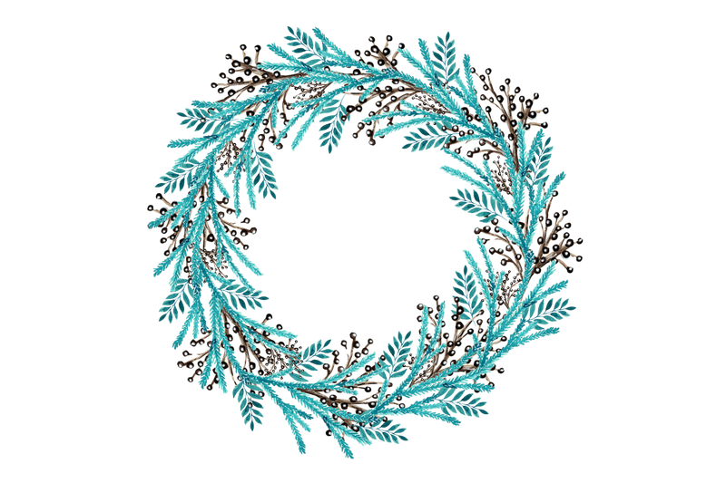 christmas-winter-watercolor-wreath-christmas-clipart-frozen-leaves